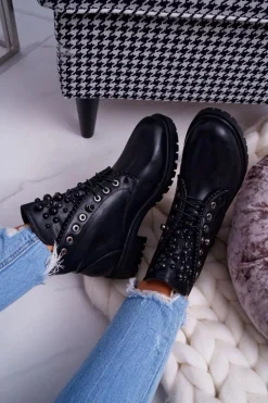 Damskie Botki Z Perełkami Ciepłe Czarne Memer