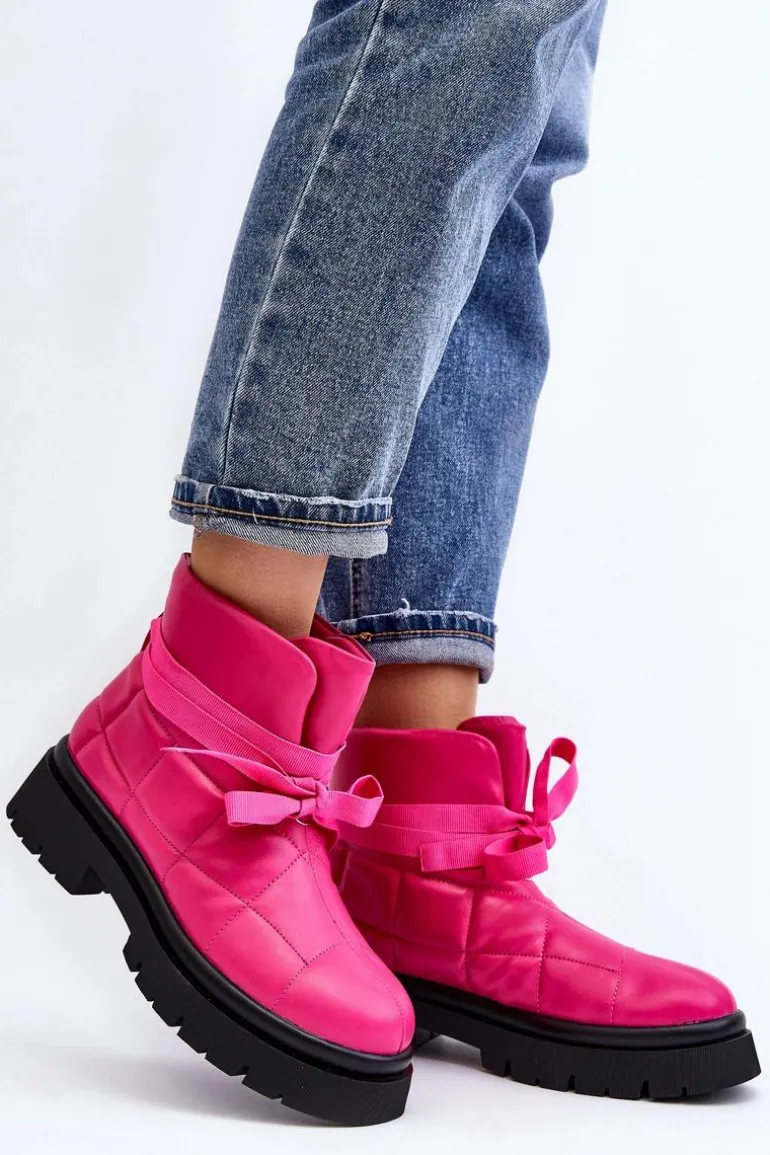 Damskie Botki Z Pikowaniem I Wiązaniem Różowe Bizzanti