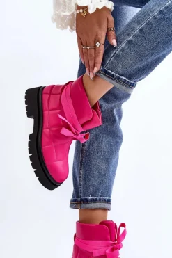 Damskie Botki Z Pikowaniem I Wiązaniem Różowe Bizzanti