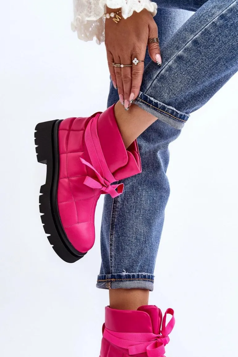 Damskie Botki Z Pikowaniem I Wiązaniem Różowe Bizzanti