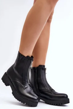 Damskie Botki Z Suwakiem Czarne Tisaia