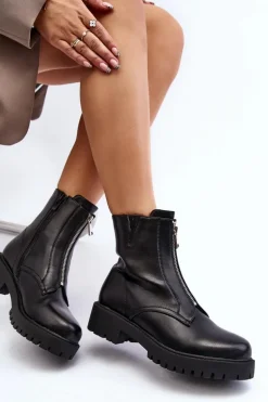 Damskie Botki Z Suwakiem Czarne Tisaia