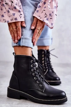 Damskie Botki Z Ćwiekami Czarne Rostill