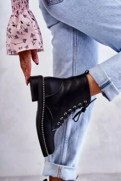 Damskie Botki Z Ćwiekami Czarne Rostill