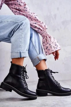 Damskie Botki Z Ćwiekami Czarne Rostill