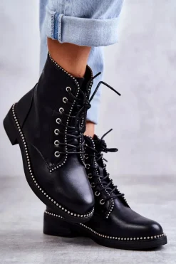 Damskie Botki Z Ćwiekami Czarne Rostill