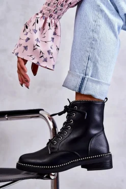 Damskie Botki Z Ćwiekami Czarne Rostill