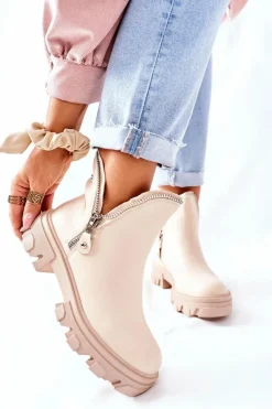 Damskie Botki Z Wycięciami Beżowe Rhythm