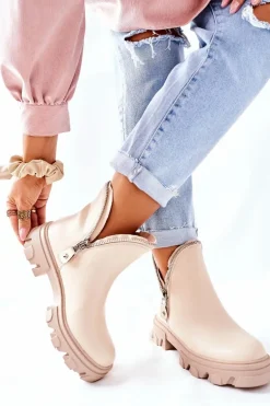 Damskie Botki Z Wycięciami Beżowe Rhythm