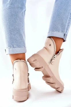 Damskie Botki Z Wycięciami Beżowe Rhythm