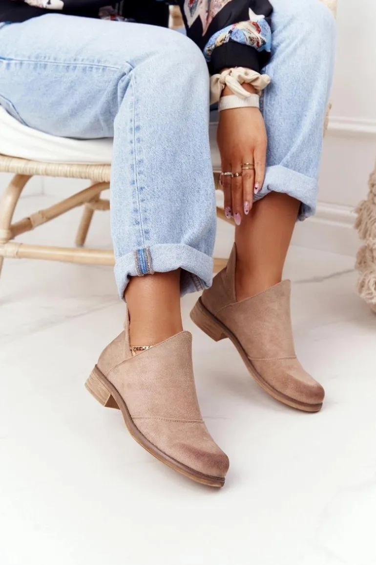 Damskie Botki Z Wycięciami Beżowe Hillary