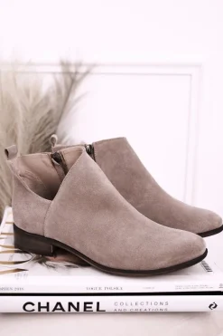 Damskie Botki Z Wycięciem Zamszowe Cappuccino Clarence