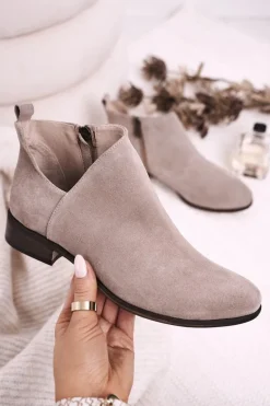 Damskie Botki Z Wycięciem Zamszowe Cappuccino Clarence