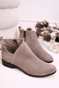 Damskie Botki Z Wycięciem Zamszowe Cappuccino Clarence