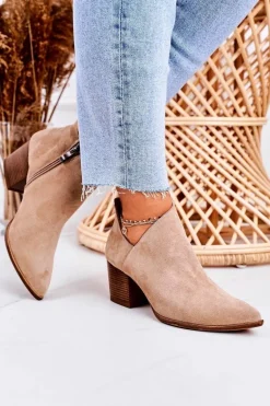 Damskie Botki Z Wycięciem Na Słupku Zamszowe Beżowe Lawrence