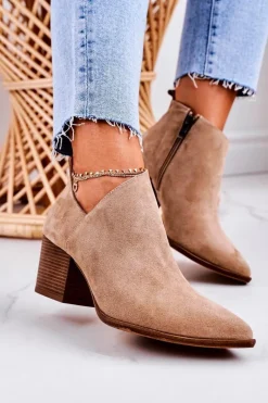 Damskie Botki Z Wycięciem Na Słupku Zamszowe Beżowe Lawrence