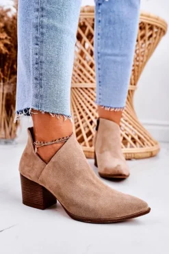 Damskie Botki Z Wycięciem Na Słupku Zamszowe Beżowe Lawrence