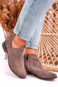 Damskie Botki Z Wycięciem Zamszowe Brązowe Clarence