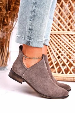 Damskie Botki Z Wycięciem Zamszowe Brązowe Clarence