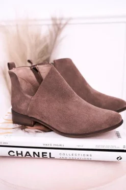 Damskie Botki Z Wycięciem Zamszowe Brązowe Clarence