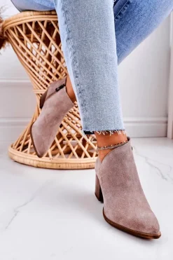 Damskie Botki Z Wycięciem Na Słupku Zamszowe Cappuccino Lawrence