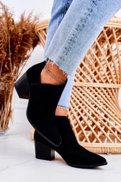Damskie Botki Z Wycięciem Na Słupku Zamszowe Czarne Lawrence
