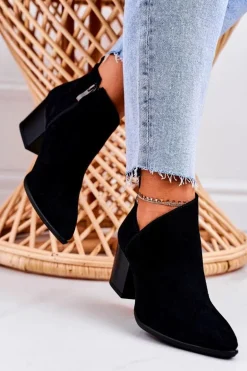 Damskie Botki Z Wycięciem Na Słupku Zamszowe Czarne Lawrence