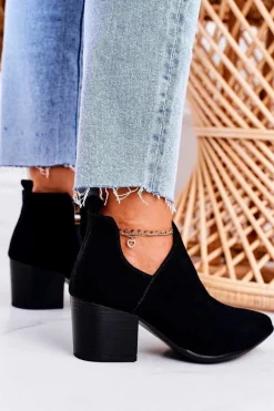 Damskie Botki Z Wycięciem Na Słupku Zamszowe Czarne Lawrence