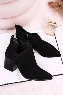 Damskie Botki Z Wycięciem Na Słupku Zamszowe Czarne Lawrence