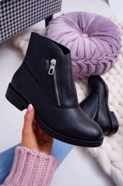 Damskie Botki Z Zamkiem Czarne Juno