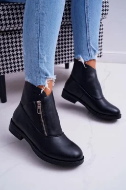 Damskie Botki Z Zamkiem Czarne Juno