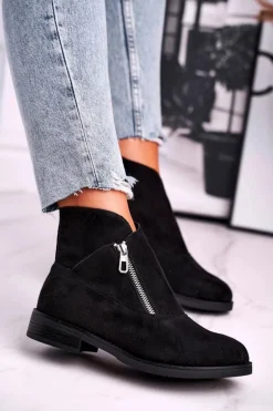 Damskie Botki Z Zamkiem Zamszowe Czarne Juno