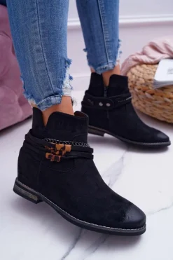 Damskie Botki Zamszowe Ukryty Koturn Czarne Mirley