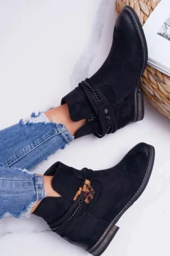 Damskie Botki Zamszowe Ukryty Koturn Czarne Mirley