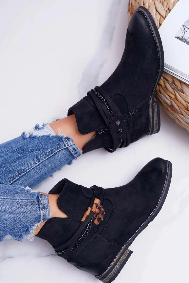 Damskie Botki Zamszowe Ukryty Koturn Czarne Mirley