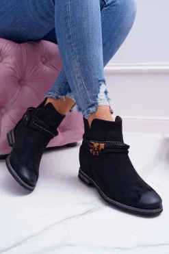 Damskie Botki Zamszowe Ukryty Koturn Czarne Mirley