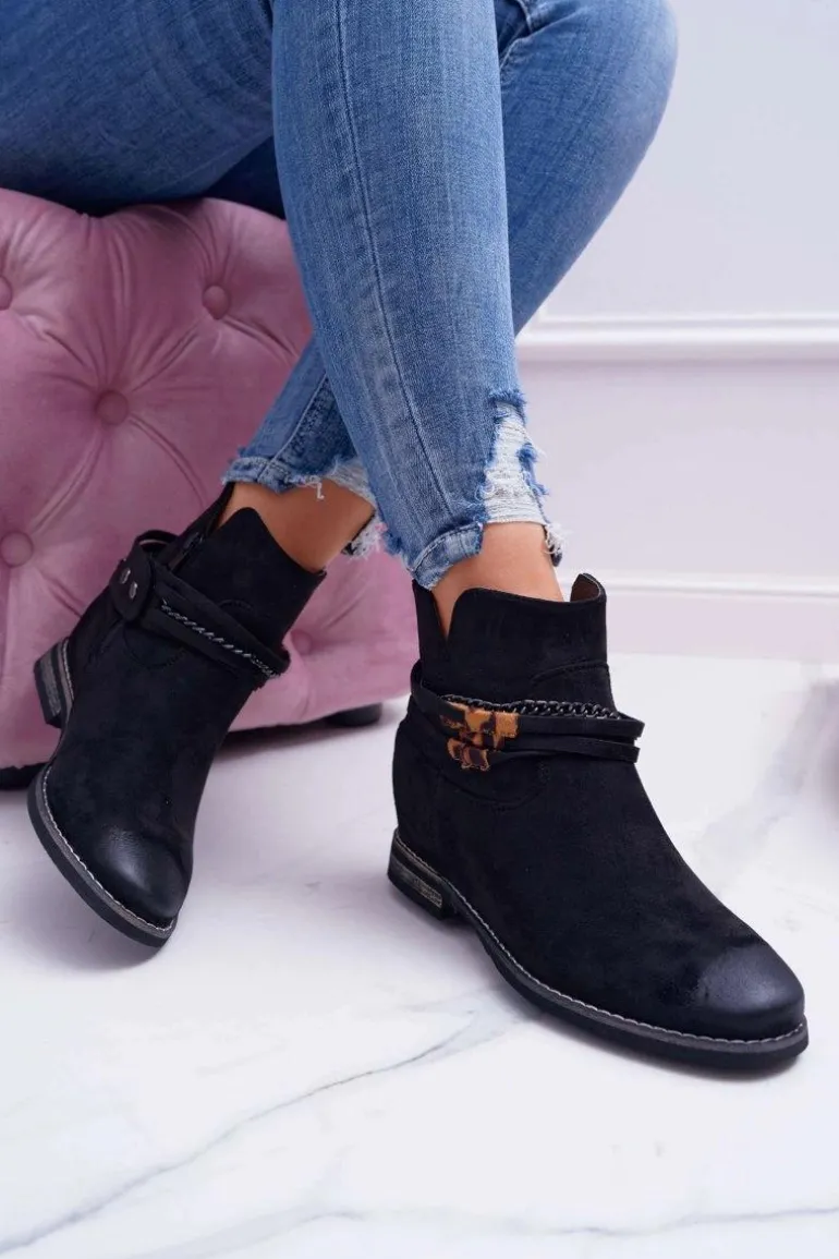 Damskie Botki Zamszowe Ukryty Koturn Czarne Mirley