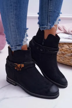 Damskie Botki Zamszowe Ukryty Koturn Czarne Mirley