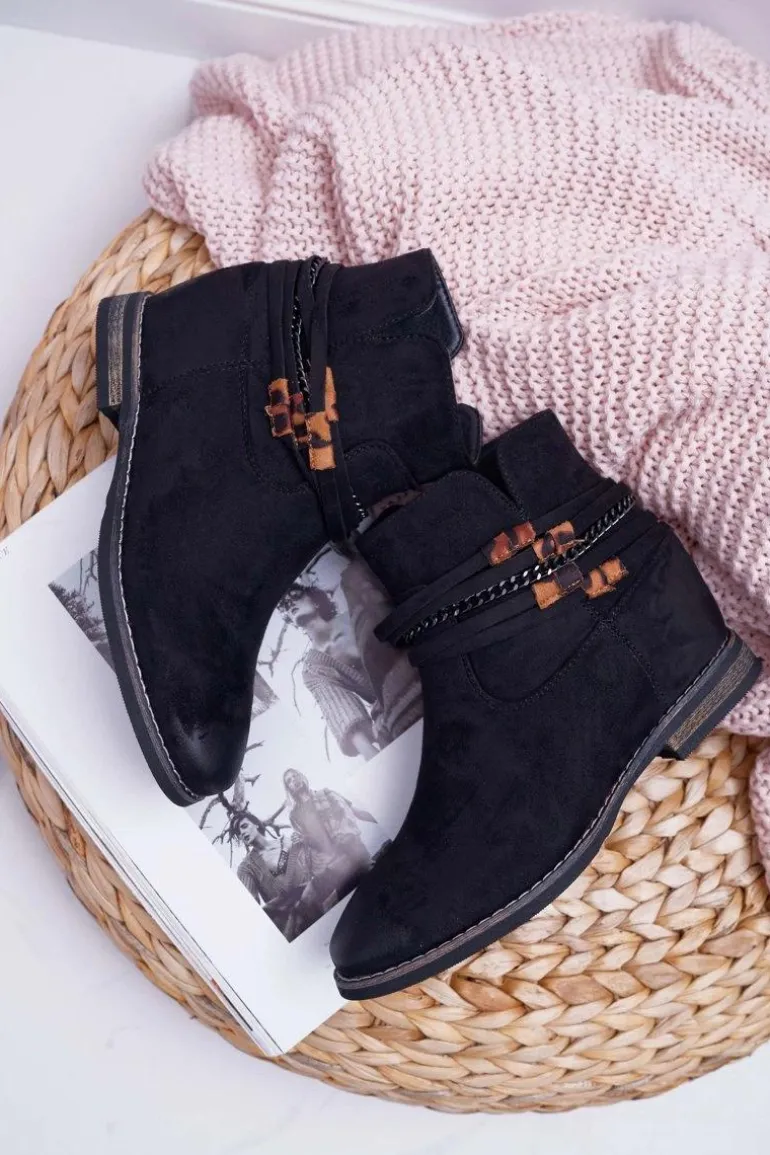 Damskie Botki Zamszowe Ukryty Koturn Czarne Mirley