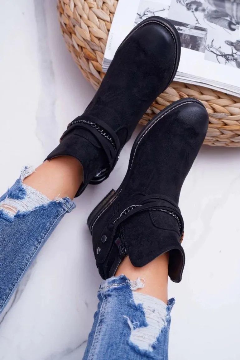 Damskie Botki Zamszowe Ukryty Koturn Czarne Mirley