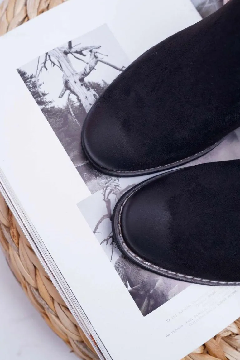 Damskie Botki Zamszowe Ukryty Koturn Czarne Mirley