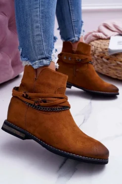Damskie Botki Zamszowe Ukryty Koturn Camel Mirley