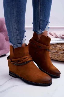Damskie Botki Zamszowe Ukryty Koturn Camel Mirley