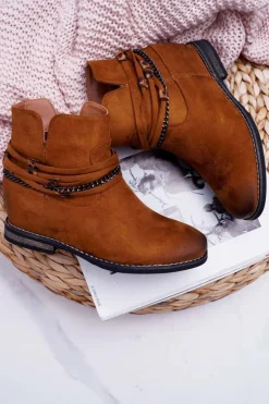 Damskie Botki Zamszowe Ukryty Koturn Camel Mirley