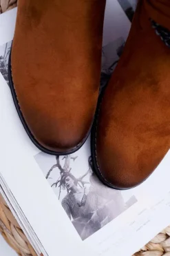 Damskie Botki Zamszowe Ukryty Koturn Camel Mirley