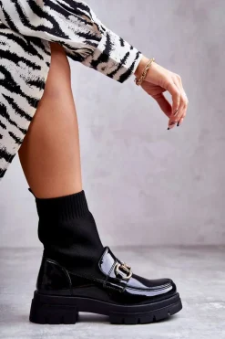 Damskie Botki Ze Skarpetą Wsuwane Czarne Sofia