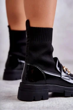 Damskie Botki Ze Skarpetą Wsuwane Czarne Sofia