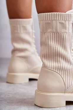Damskie Botki Ze Skarpetą Na Płaskim Obcasie Beżowe Liam