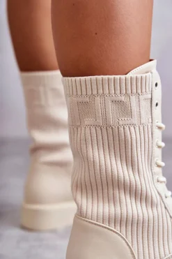 Damskie Botki Ze Skarpetą Na Płaskim Obcasie Beżowe Liam