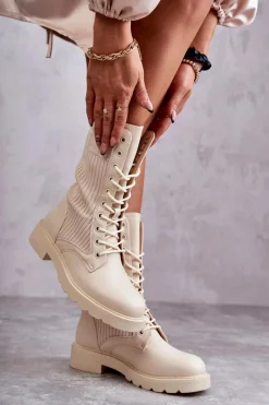 Damskie Botki Ze Skarpetą Na Płaskim Obcasie Beżowe Liam